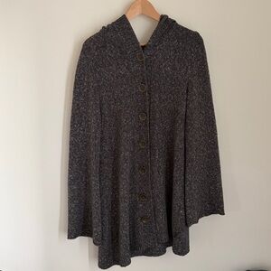 Prana Gray Willow Hooded Duster Knit Cardigan Sweater Metal Button Womens Size L